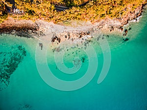 An aerial view of the beach photo