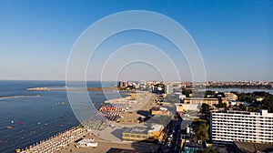 Aerial view of beach in Mamaia, Constanta, popular tourist place and resort on black sea in a Romania