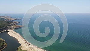 Aerial view of beach at the mouth of the Veleka River, Bulgaria