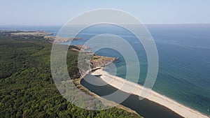 Aerial view of beach at the mouth of the Veleka River, Bulgaria