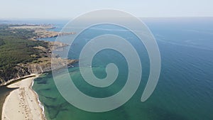 Aerial view of beach at the mouth of the Veleka River, Bulgaria