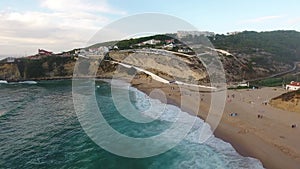 Aerial view of beach near Azenhas do Mar, Portugal seaside town.