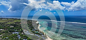 Aerial View of Beach and Ocean in Mauritius