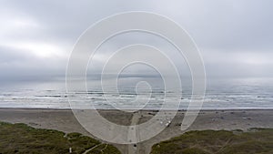 Aerial view of the beach at Ocean Shores, Washington in June 2023