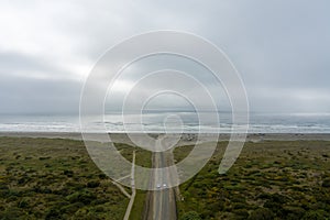 Aerial view of the beach at Ocean Shores, Washington in June 2023