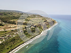 Aerial view of a beach, Sant`Irene, Briatico, Calabria. Italy