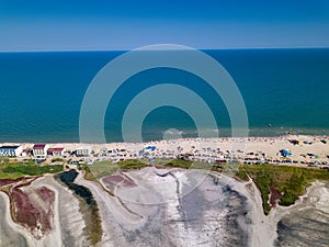 Aerial view of beach and sea photo