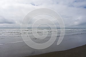 Aerial view of the beach at Seabrook, Washington in June 2023