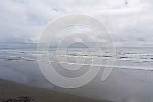 Aerial view of the beach at Seabrook, Washington in June 2023