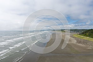 Aerial view of the beach at Seabrook, Washington in June 2023