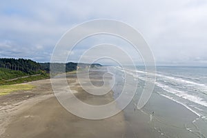 Aerial view of the beach at Seabrook, Washington in June 2023