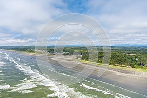 Aerial view of the beach at Seabrook, Washington in June 2023