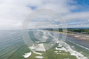 Aerial view of the beach at Seabrook, Washington in June 2023