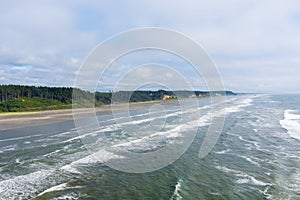 Aerial view of the beach at Seabrook, Washington in June 2023