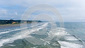 Aerial view of the beach at Seabrook, Washington in June 2023