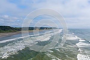 Aerial view of the beach at Seabrook, Washington in June 2023