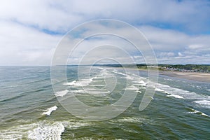 Aerial view of the beach at Seabrook, Washington in June 2023