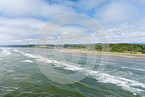 Aerial view of the beach at Seabrook, Washington in June 2023