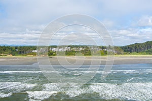 Aerial view of the beach at Seabrook, Washington in June 2023