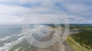 Aerial view of the beach at Seabrook, Washington in June 2023