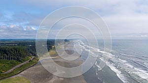 Aerial view of the beach at Seabrook, Washington in June 2023