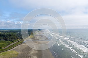 Aerial view of the beach at Seabrook, Washington in June 2023