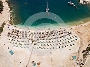 Aerial view of a beach in Thasos, Greece.