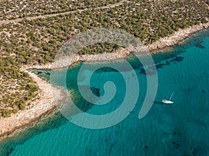 Aerial view of a beach in Thasos, Greece.
