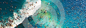 Aerial view at the beach. Turquoise water background from top view. Summer seascape from air - AI generated