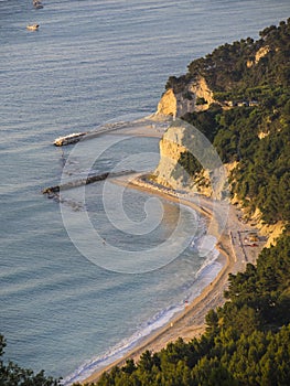 Aerial view of the beach Urbani, Numana, Conero, Marche, Italy