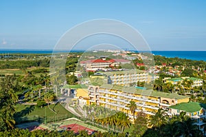 Aerial view of the beach of Varadero in Cuba at sunset