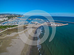 Aerial view of the beach in Vilanova i la Geltru in Barcelona, Spain photo