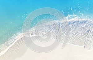 Aerial view with beach in wave of turquoise sea water shot, Top view