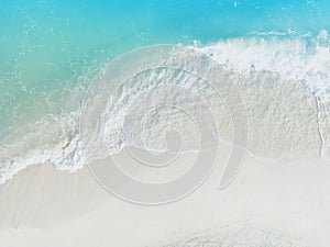 Aerial view with beach in wave of turquoise sea water shot, Top view