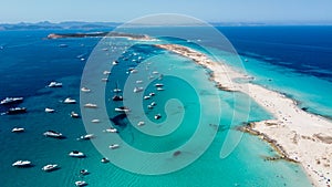 Aerial view of the beaches of Ses Illetes on Formentera