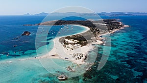 Aerial view of the beaches of Ses Illetes on Formentera