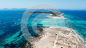 Aerial view of the beaches of Ses Illetes on Formentera