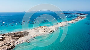 Aerial view of the beaches of Ses Illetes on Formentera