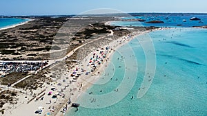 Aerial view of the beaches of Ses Illetes on Formentera