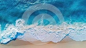 Aerial View of Beachscape white Sand Beach Surrounded by Crystal-Clear Turquoise Waves