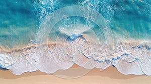 Aerial View of Beachscape white Sand Beach Surrounded by Crystal-Clear Turquoise Waves