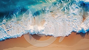 Aerial View of Beachscape white Sand Beach Surrounded by Crystal-Clear Turquoise Waves