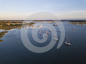 Aerial view of Beaufort South Carolina and harbor.