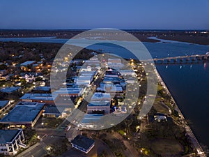 Aerial view of Beaufort, South Carolina at night