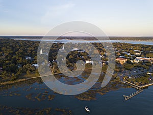 Aerial view of Beaufort, South Carolina at sunset