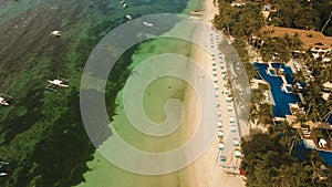 Aerial view beautiful Alona beach on a tropical island Bohol. Philippines.