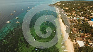 Aerial view beautiful Alona beach on a tropical island Bohol. Philippines.