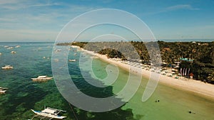 Aerial view beautiful Alona beach on a tropical island Bohol. Philippines.