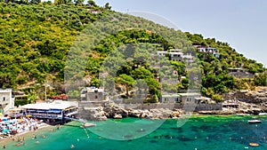 Aerial view of beautiful Amalfi Coast in summer season. Drone viewpoint