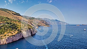 Aerial view of beautiful Amalfi Coast in summer season. Drone viewpoint